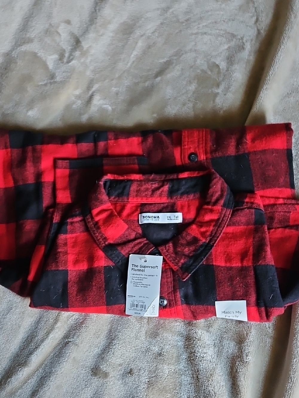 Sonoma Red and Black Plaid Button-Down Flannel Shirt